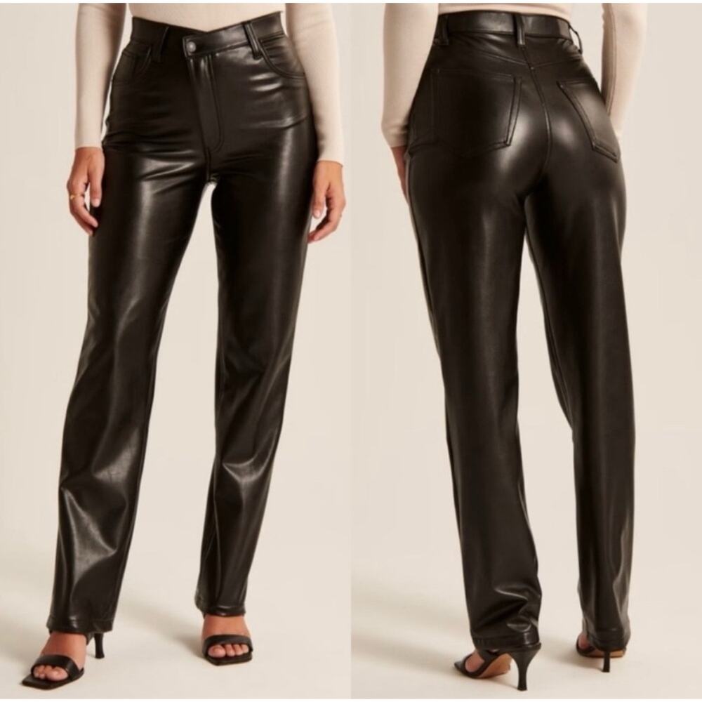 Abercrombie The‎ 90s Straight Ultra High Rise Black Vegan Leather Pants